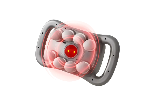 Massage device with red light on a white background