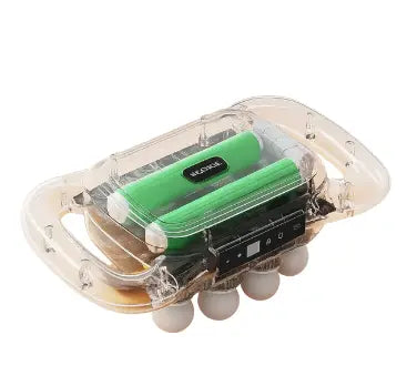 Transparent device with green component and 'Molekule' branding on a white background