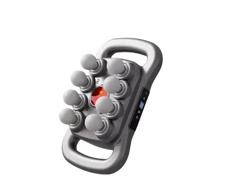 Handheld electronic device with multiple buttons on a white background